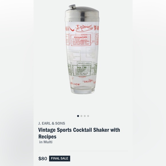J. Earl & Sons Vintage Sports Glass Cocktail Shaker w/ Recipes 9.5” - Picture 13 of 13